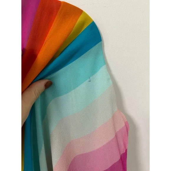 Trina Turk 25th Anniversary Rainbow Stripe Silk Lined Kaftan Tunic Dress Large - Picture 3 of 9